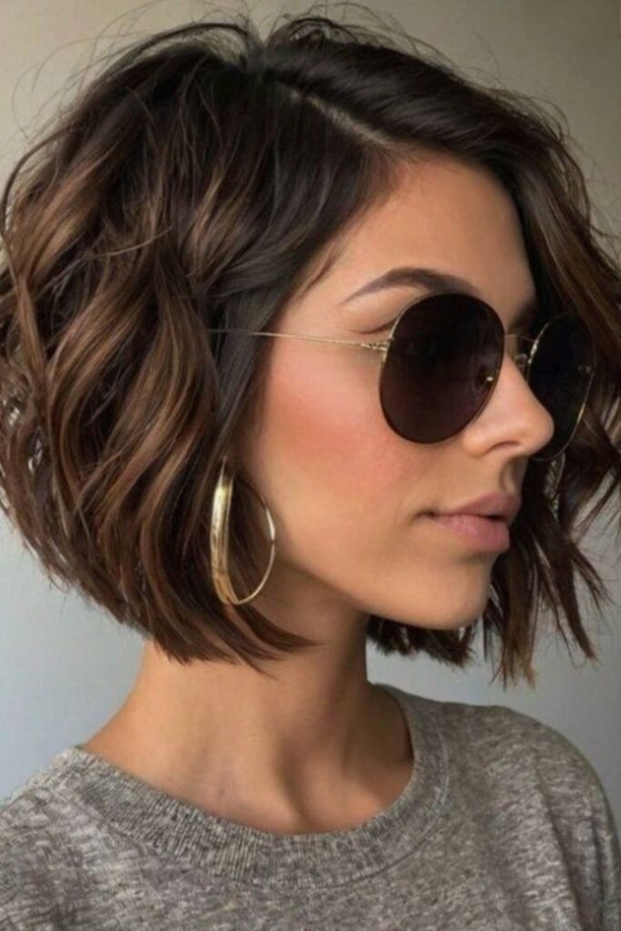 Wavy Brunette Bob with Face-Framing Pieces