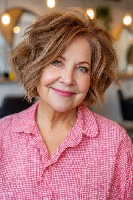 Wavy Copper-Toned Layered Bob