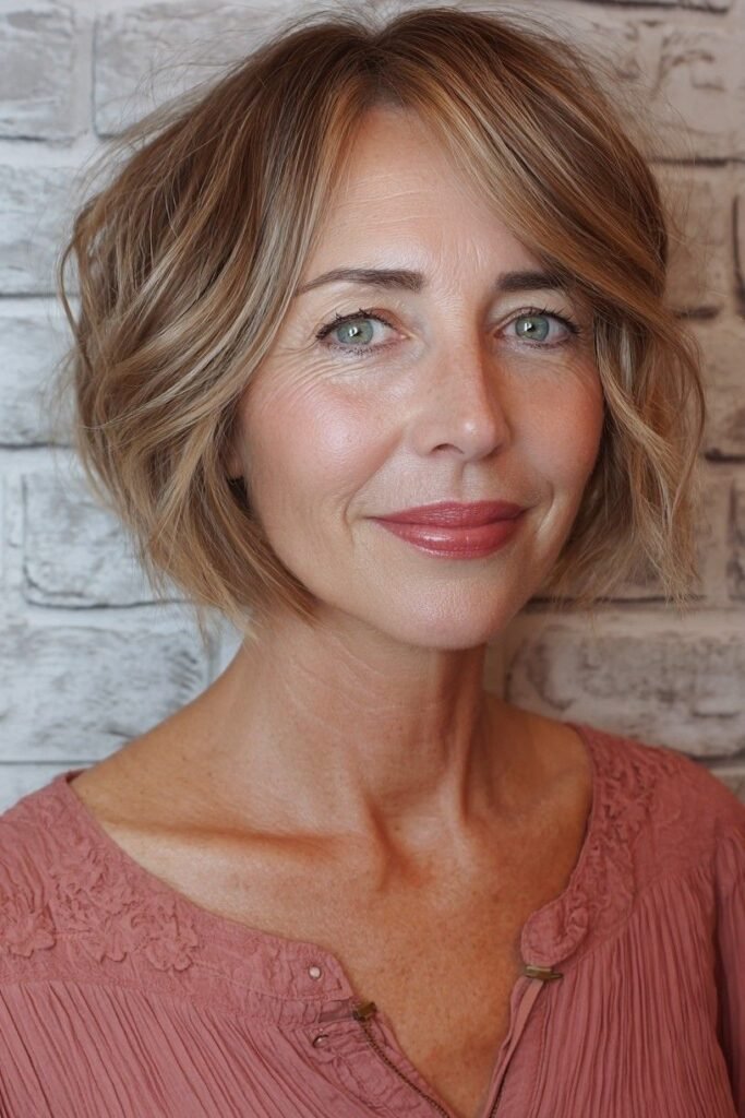Wavy Honey-Blonde Textured Bob