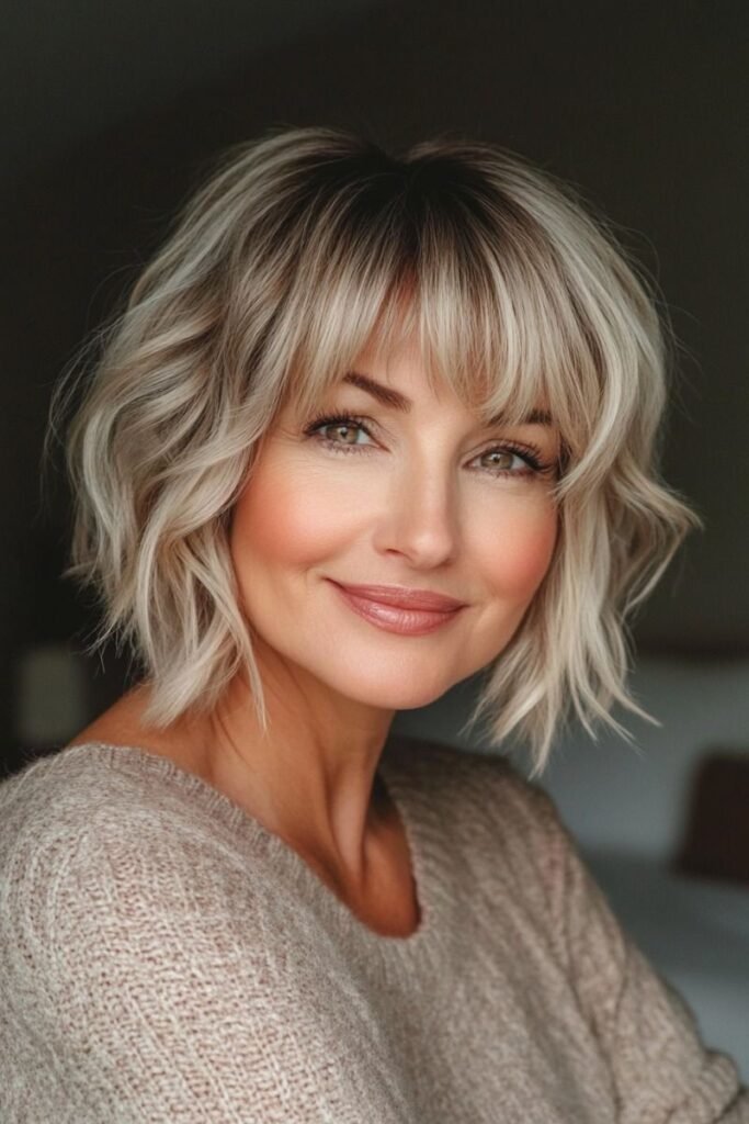 Wavy Layered Bob with Curtain Bangs