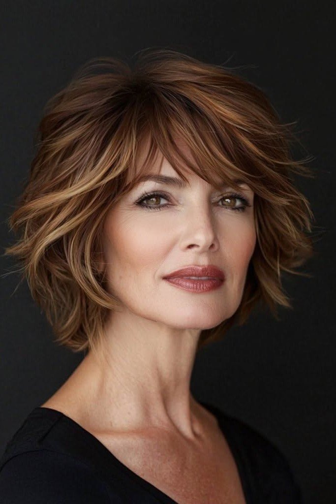 Wavy Layered Bob with Dimensional Warm Highlights