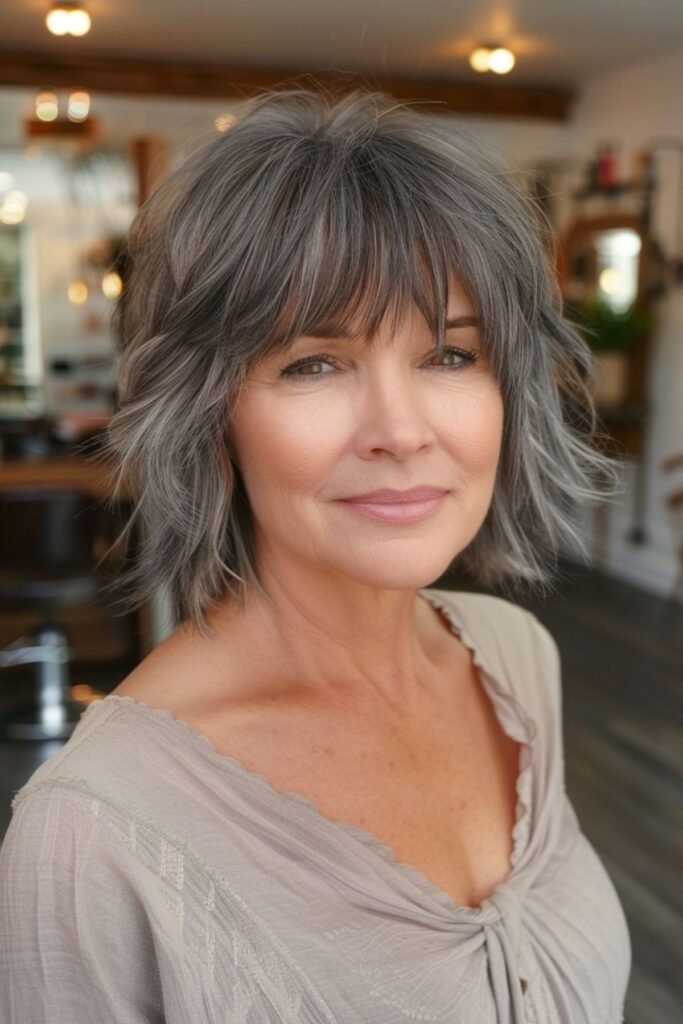 Wavy Layered Bob with Side-Swept Bangs