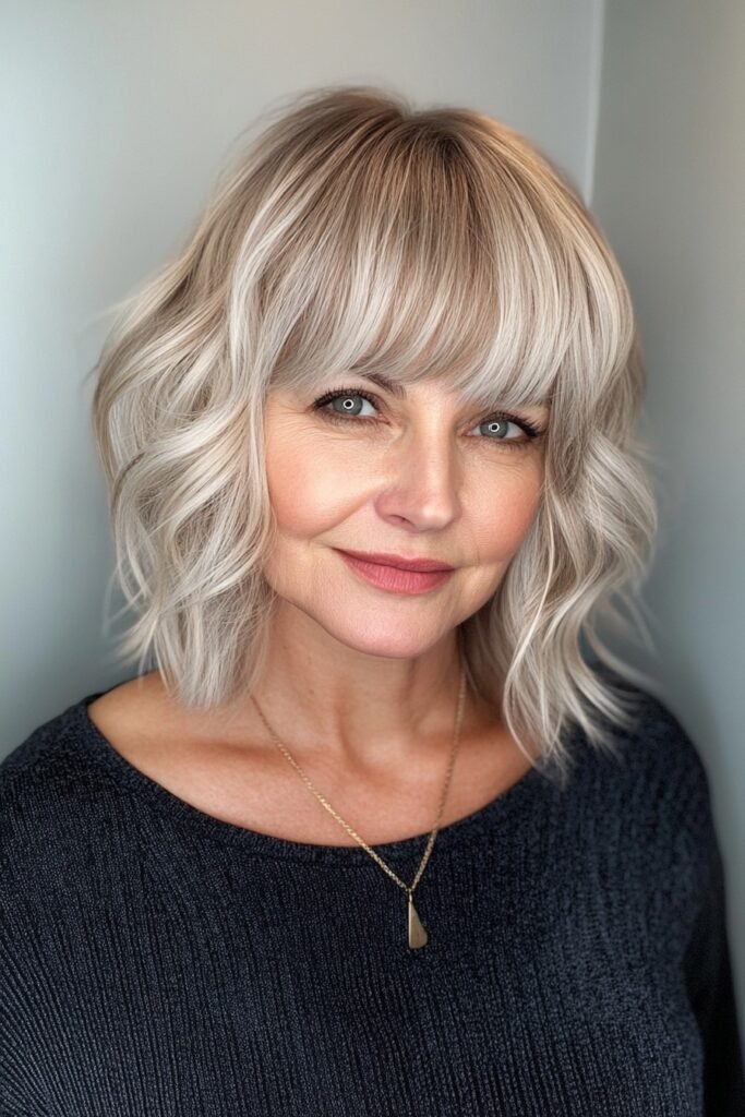 Wavy Layered Bob with Soft Curtain Bangs