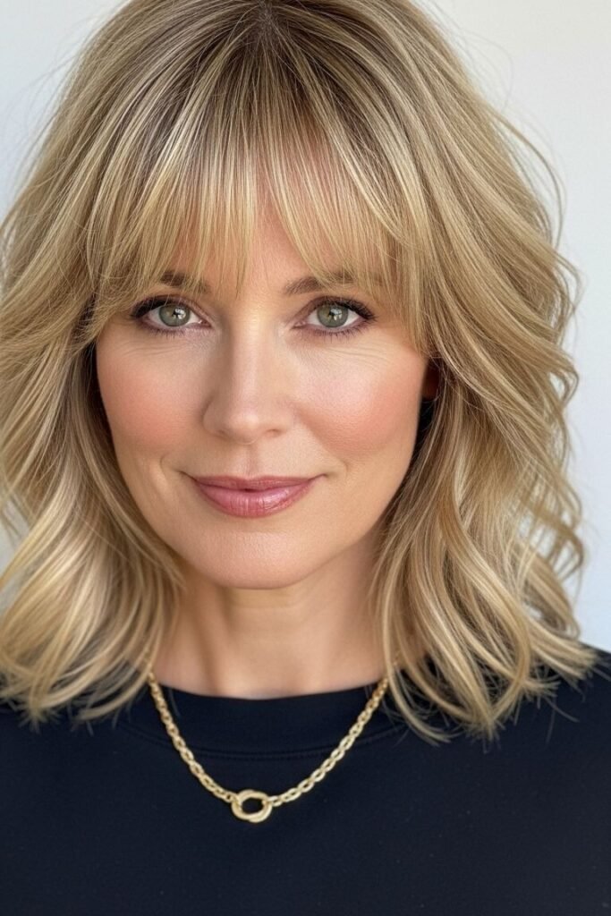 Wavy Medium-Length Lob with Curtain Bangs
