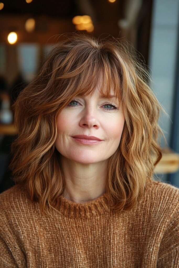 Wavy Mid-Length Cut with Curtain Bangs