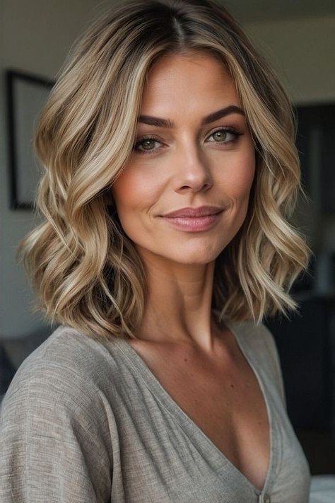 Wavy Mid-Length Cut with Dimensional Highlights