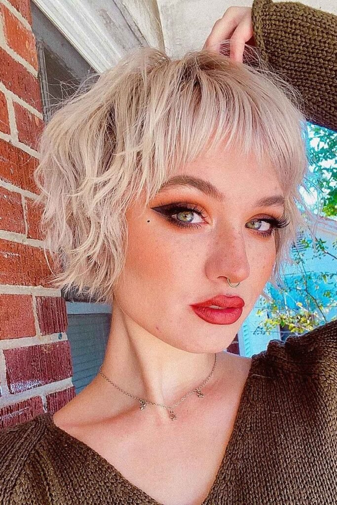 Wavy Shaggy Bob with Wispy Bangs