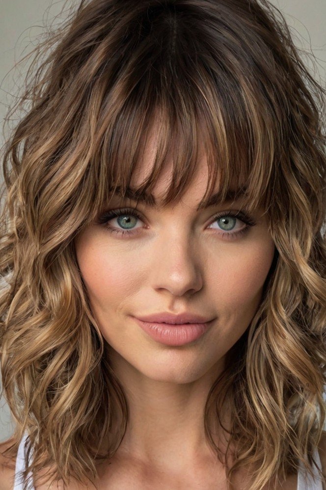 Wavy Shoulder-Length Brunette Shag