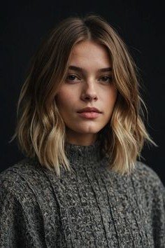 Wavy Shoulder-Length Cut with Sun-Kissed Ends