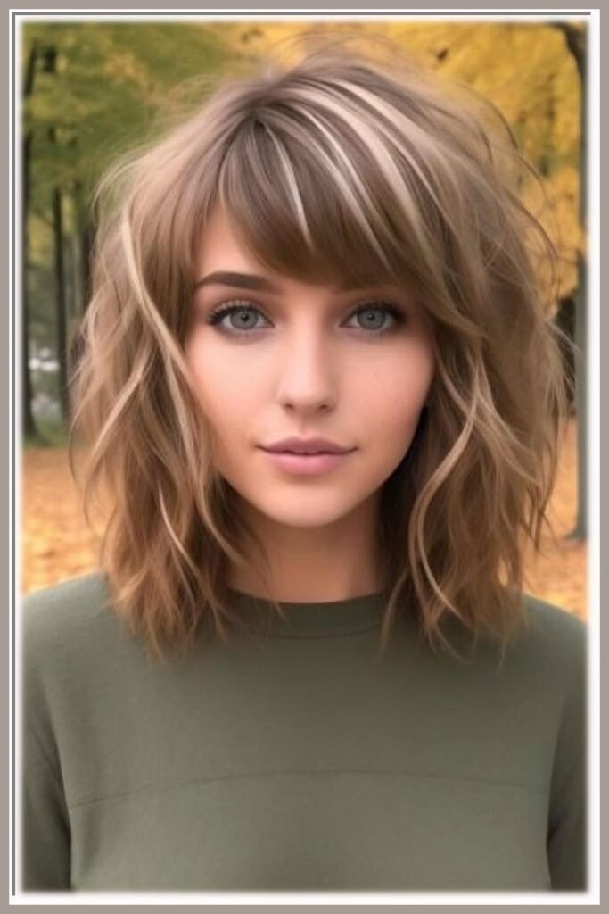 Wavy Shoulder-Length Hair with Soft Bangs
