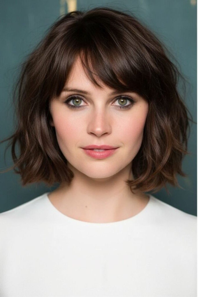 Wavy Textured Bob with Wispy Bangs