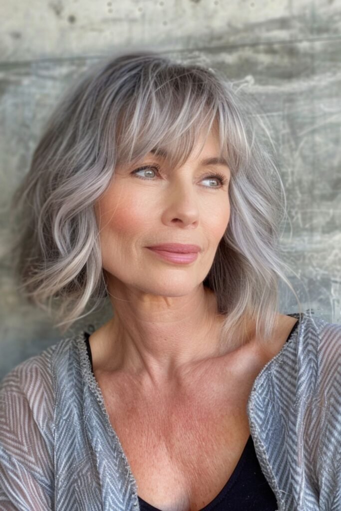 Wavy Textured Bob with Wispy Curtain Bangs