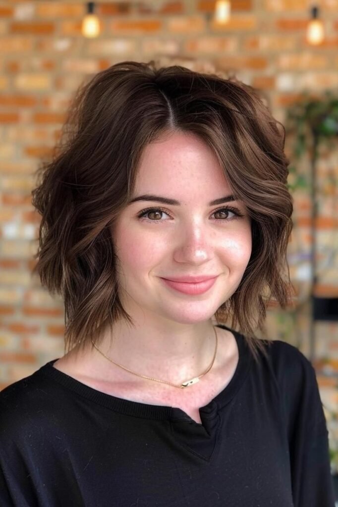 Wavy Textured Brunette Bob