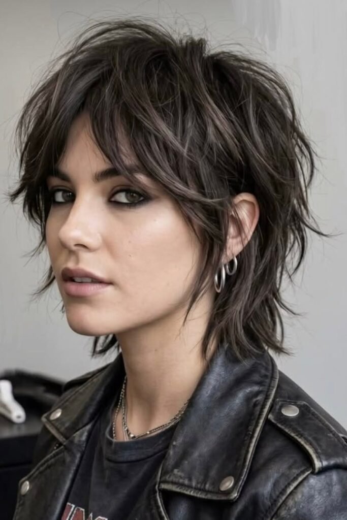 19. Layered Blonde Shag with Side-Swept Bangs