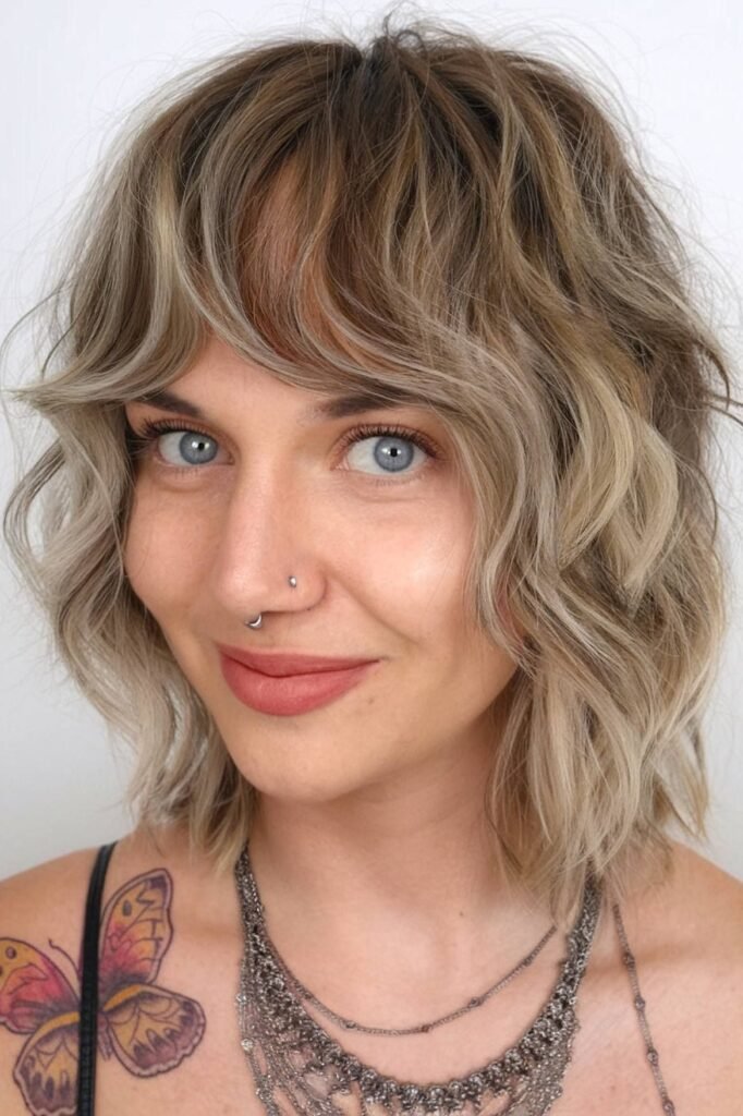 3. Shaggy Blonde Bob with Soft Curtain Bangs