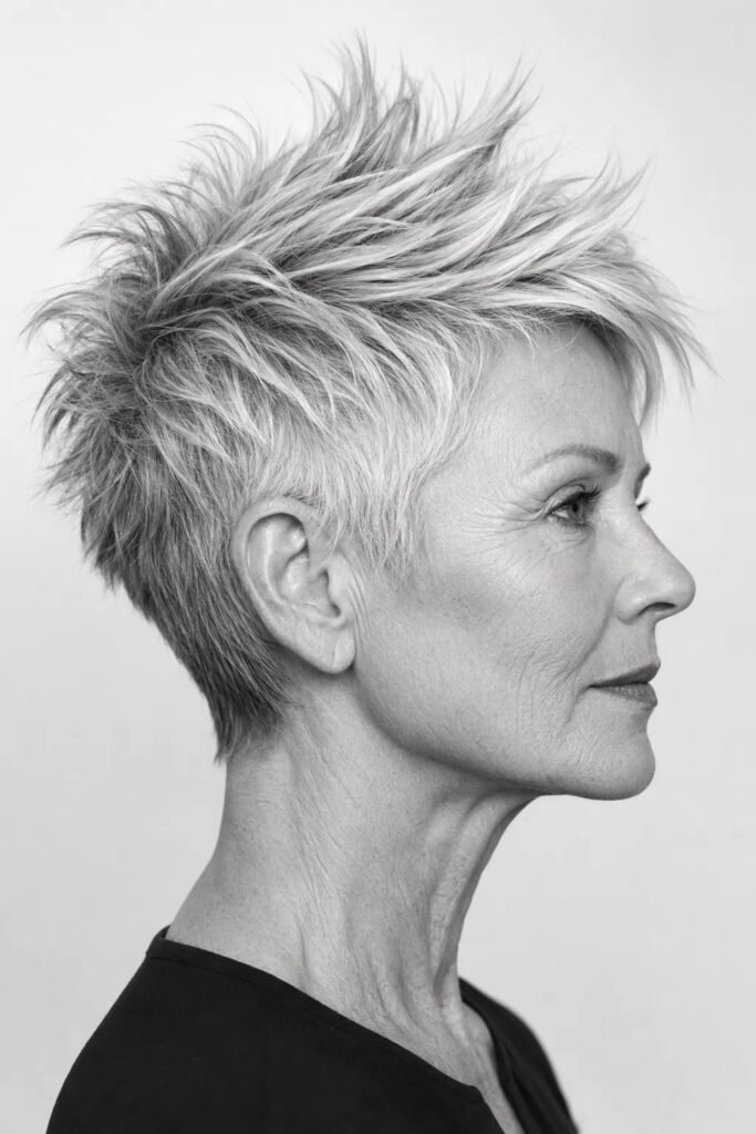 Artistic Silver Pixie Cut with Dynamic Spiked Volume