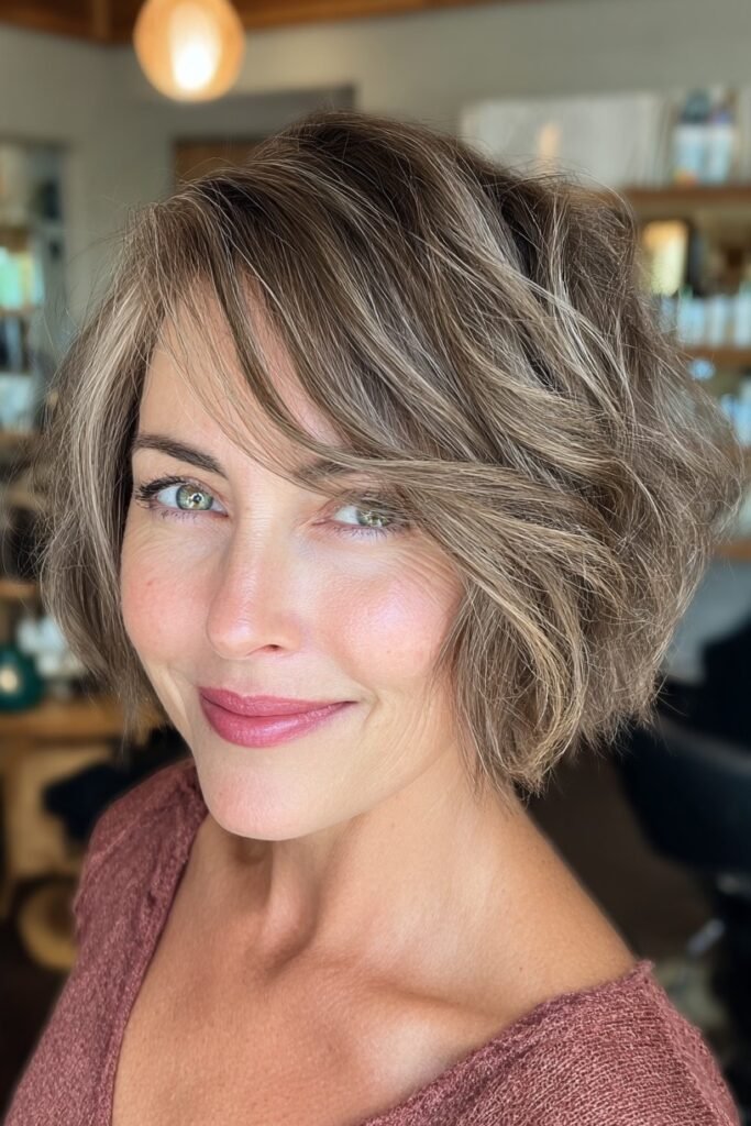 Ash Blonde Layered Bob with Side-Swept Bangs