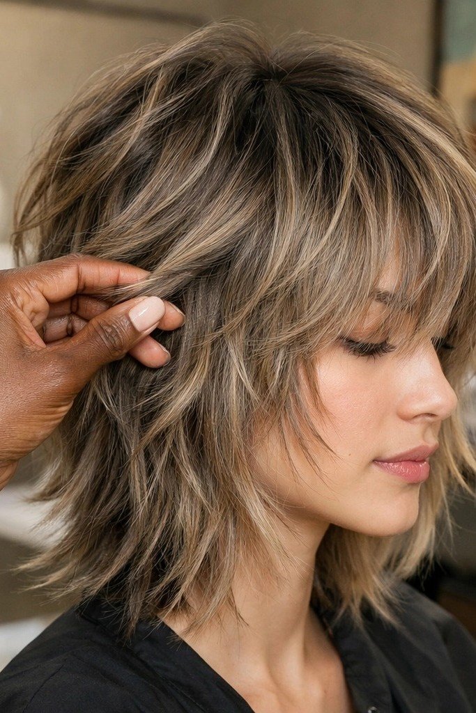 Ash Blonde Textured Shag with Highlights