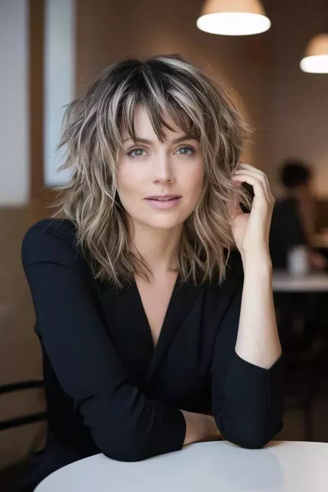 Ash Blonde Textured Shag with Highlights