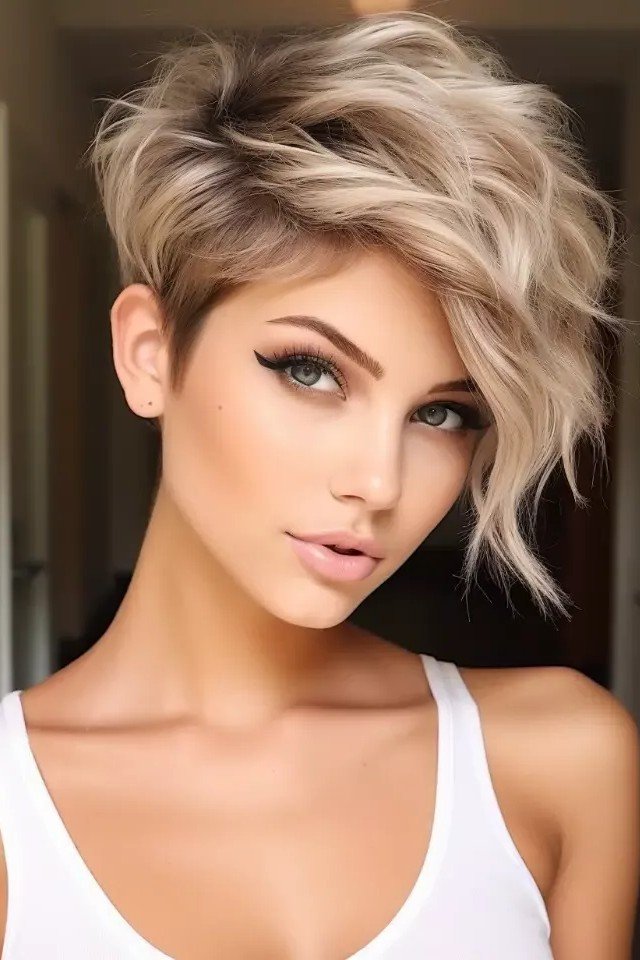 Asymmetric Pixie Cut with Long Sweeping Bangs