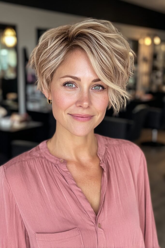Asymmetrical Blonde Pixie with Soft Texturized Waves