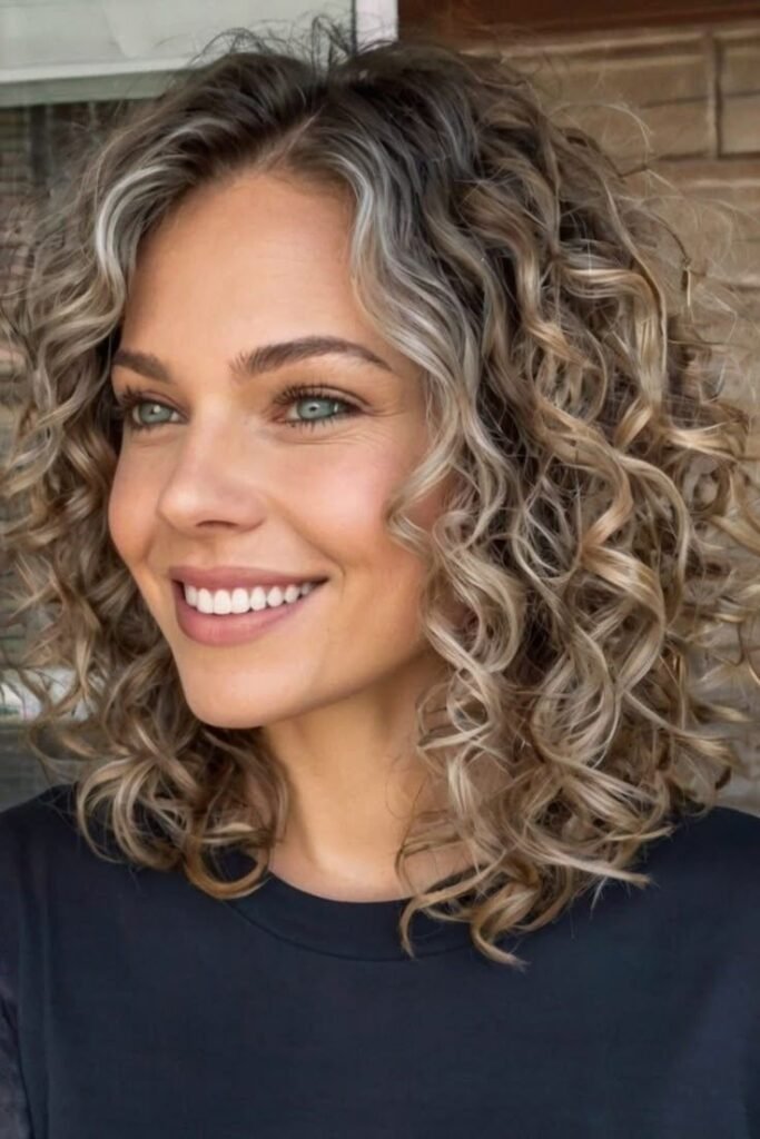 Asymmetrical Highlighted Curly Bob