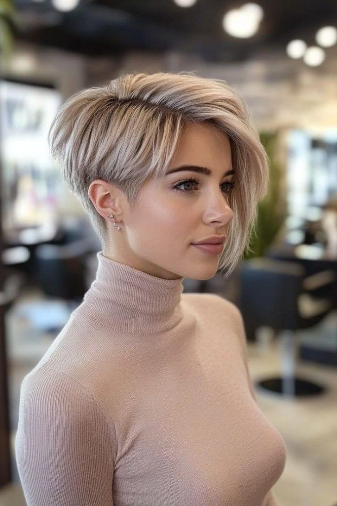 Asymmetrical Platinum Blonde Undercut Pixie