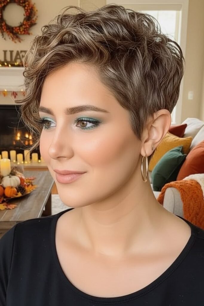 Asymmetrical Wavy Pixie with Side Swept Volume
