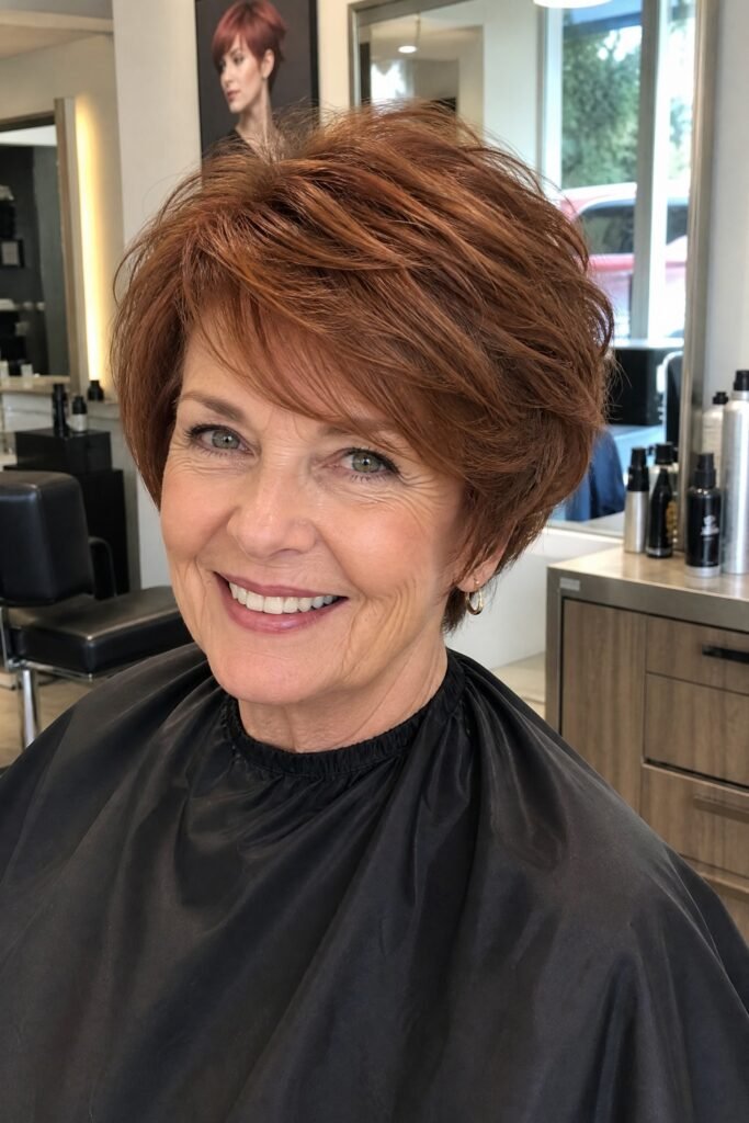 Auburn Bob with Layered Volume and Side-Swept Bangs