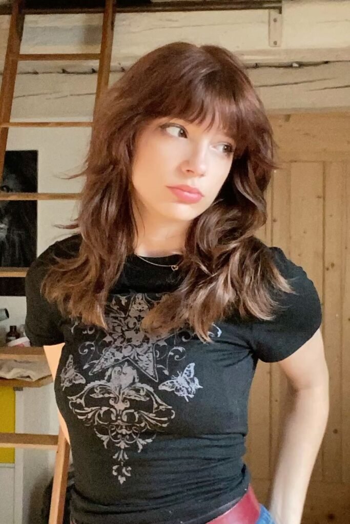 Auburn Layered Shag with Soft Bangs