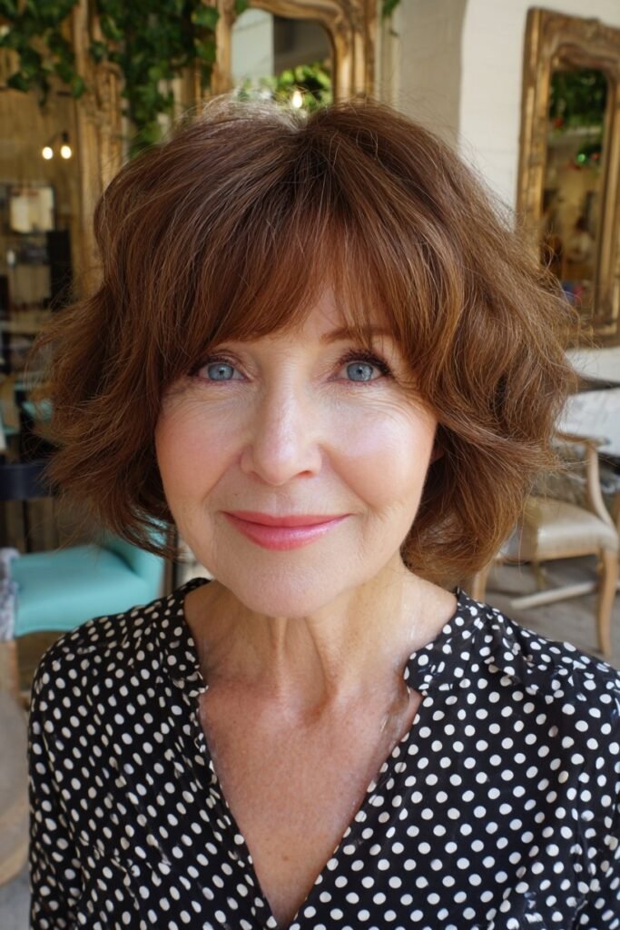Auburn Wavy Bob with Classic Bangs
