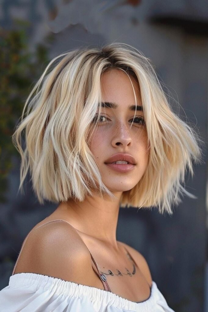 Beachy Textured Blonde Bob with Face-Framing Layers