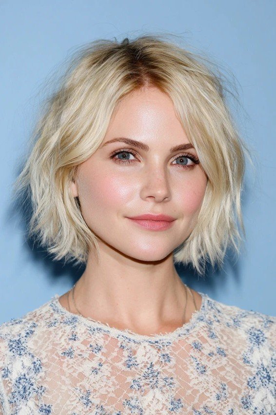 Beachy Textured Platinum Blonde Bob