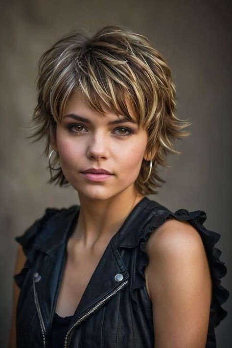 Blonde-Highlighted Shaggy Pixie Cut