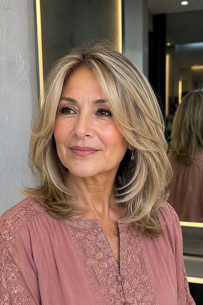 Blonde Layered Blowout Cut with Face-Framing Highlights