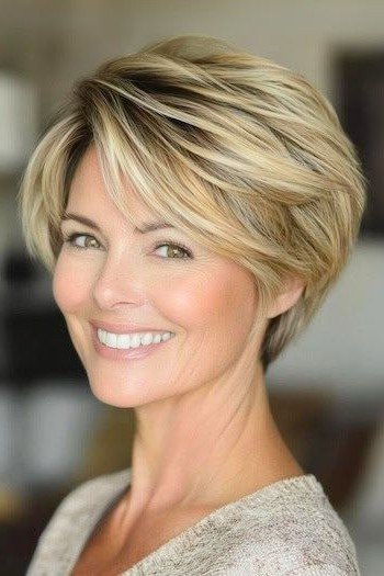 Blonde Layered Bob with Volume and Swept Bangs