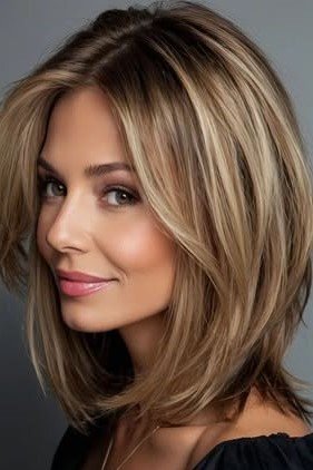 Blonde Layered Lob with Face-Framing Highlights