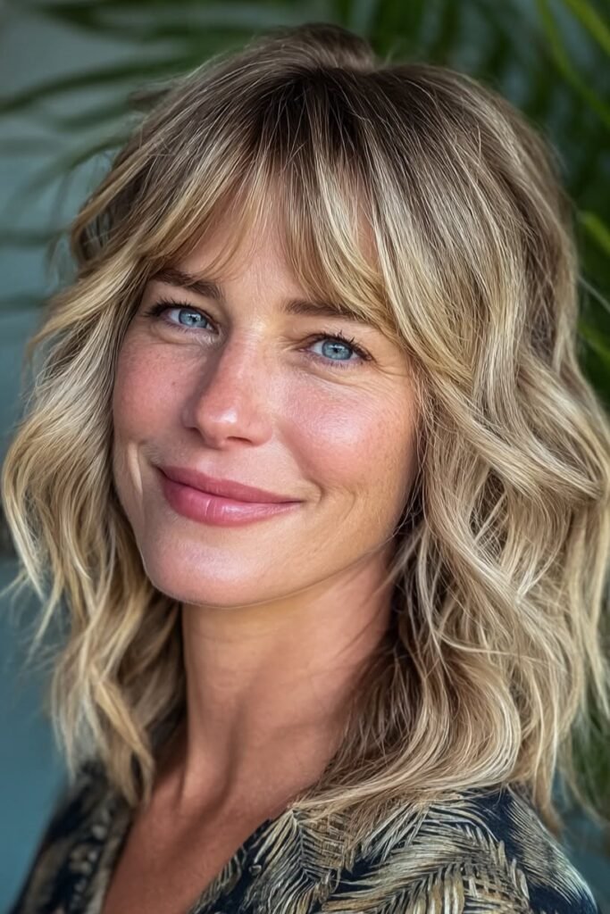 Blonde Layered Shag with Face-Framing Waves