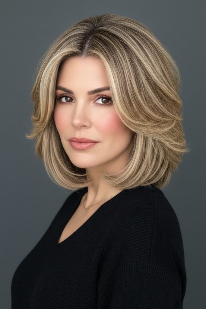 Blonde Layered Shoulder-Length Bob with Face-Framing Waves