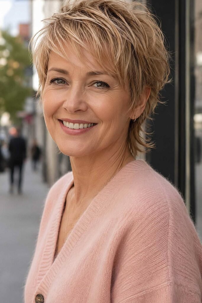 Blonde Pixie Shag with Soft Side Swept Bangs