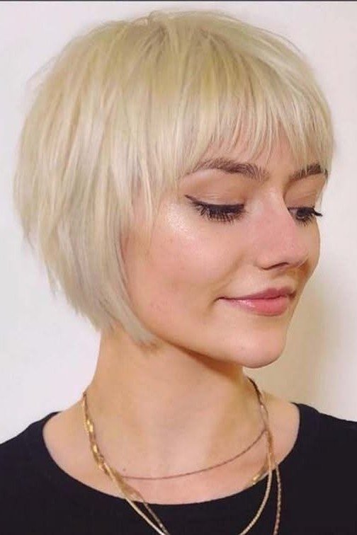 Blonde Rounded Bob with Straight Across Bangs