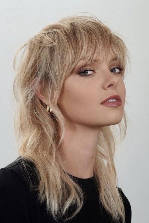 Blonde Shag Haircut with Choppy Layers and Bangs
