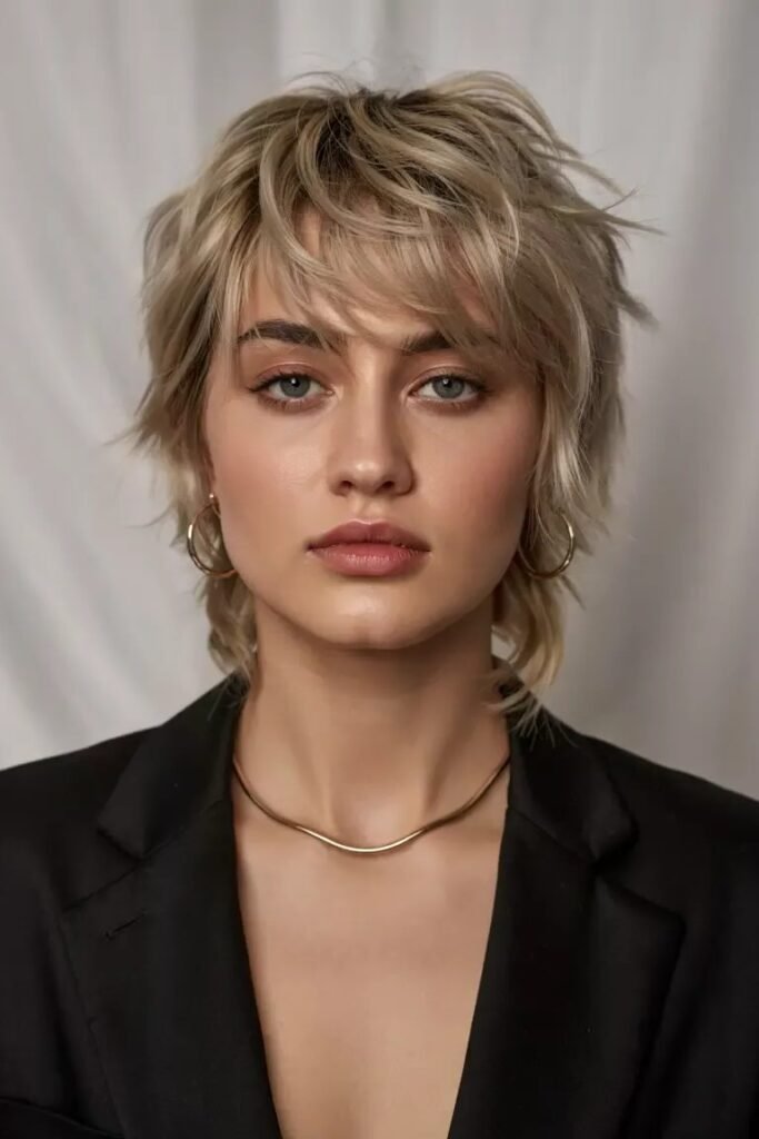 Blonde Shaggy Pixie Cut with Wispy Face-Framing Layers