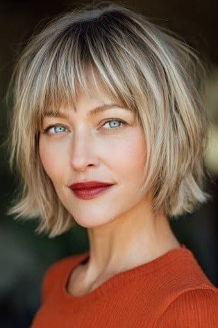 Blonde Shattered Bob with Textured Fringe and Depth