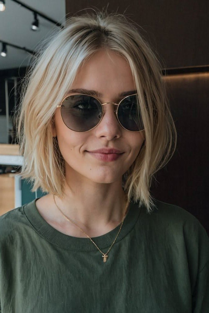 Blonde Textured Bob with Center Parting