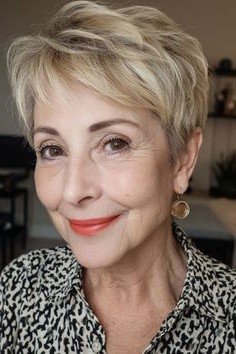 Blonde Textured Pixie with Soft Side-Swept Fringe