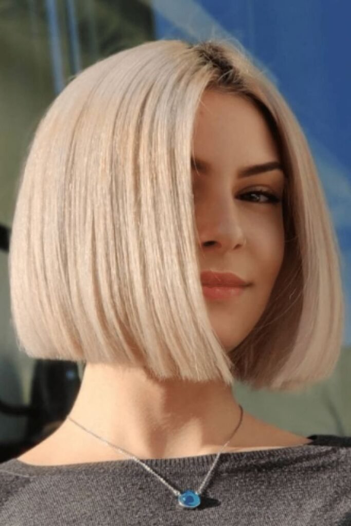 Blunt Blonde Bob with Center Part