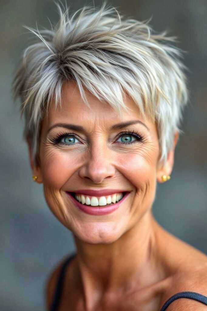 Bright Spiky Platinum Blonde Pixie Cut