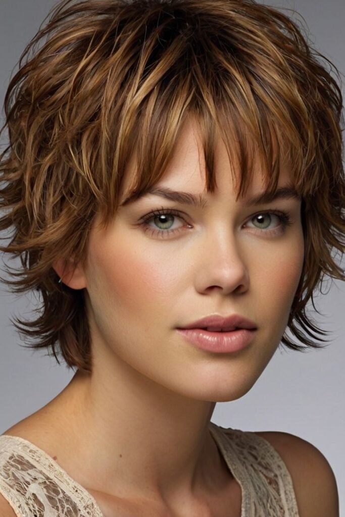 Brown Shaggy Pixie Bob with Texturized Layers
