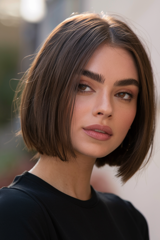 Center-Parted Sleek Brunette Bob